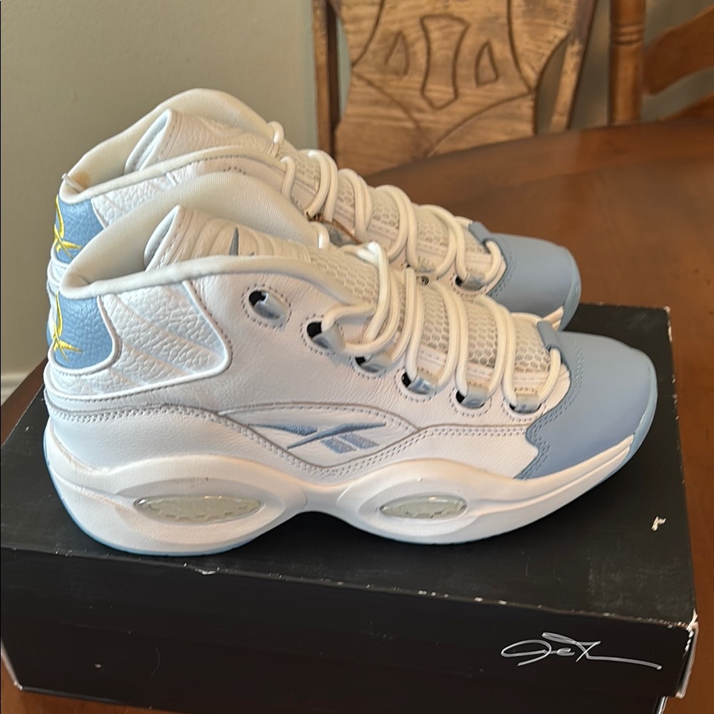Reebok White and Light Blue High-Tops